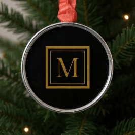 Anpassad svart & guld rammonogram julgransprydnad metall