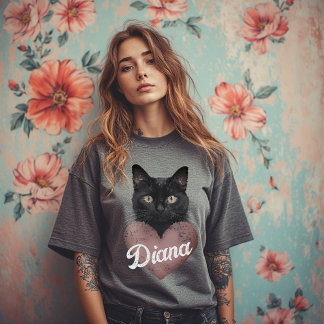 Anpassad svart katt hjärta T-shirt – Personligt na
