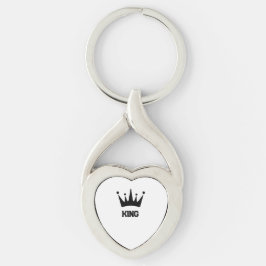 Anpassad svart krona kung text vriden hjärta metal twisted heart silverfärgad nyckelring