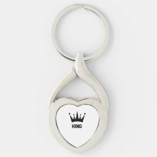 Anpassad svart krona kung text vriden hjärta metal twisted heart silverfärgad nyckelring