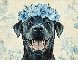 Anpassad svart labrador blå blommig hälsning kort