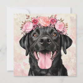 Anpassad svart Labrador hund rosa blommig hälsning Kort