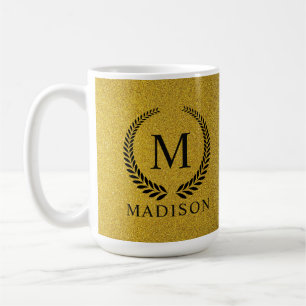 Anpassad svart och guld glittermonogram kaffemugg