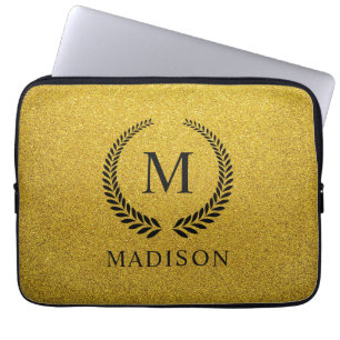 Anpassad svart och guld glittermonogram  laptop fodral
