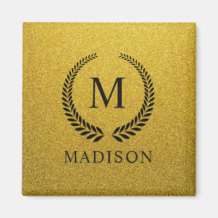 Anpassad svart och guld glittermonogram magnet