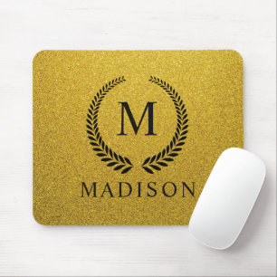 Anpassad svart och guld glittermonogram musmatta