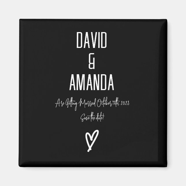 Anpassad - Svart och vit minimalistisk Spara datum Magnet (Framsidan)