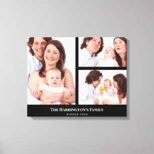 Anpassad svart ram för familjefotocollage med 3 se canvastryck
