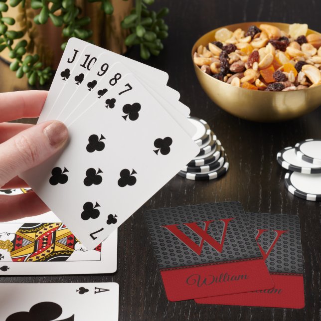 Anpassad svart röd falsk lädermonogram initial  casinokort (På plats)