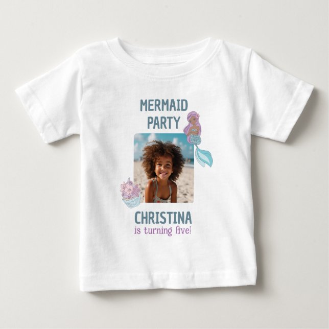 Anpassad svart sjöjungfru-födelsedagsfest med foto t shirt (Framsida)