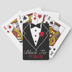 Anpassad svart smoking med röd ros poker casinokort