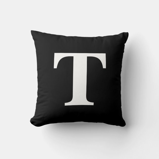 Anpassad svart solid modern monogram kudde (Framsida)