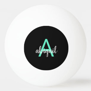 Anpassad svart teal flickig monogramnamn pingisboll