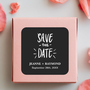 Anpassad svart typografi Bröllop Save the Date Fyrkantigt Klistermärke