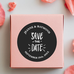 Anpassad svart typografi Bröllop Save the Date Runt Klistermärke