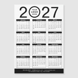 Anpassad Svart Vit 2027 Kalender & Företagslogotyp