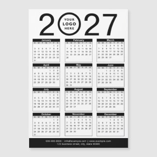 Anpassad Svart Vit 2027 Kalender & Företagslogotyp