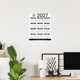 Anpassad svart-vit 2027-kalender & företagslogotyp poster