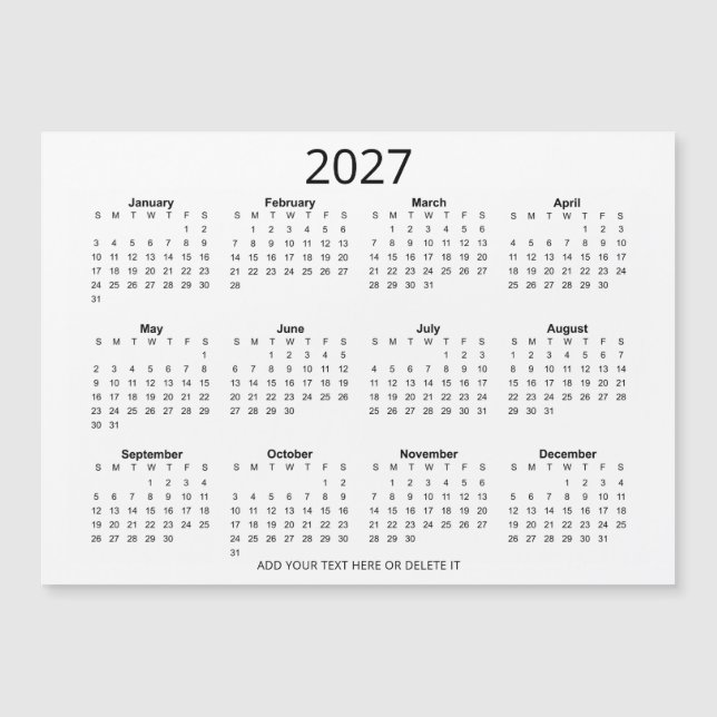 Anpassad svart-vit 2027-kalender med din text (Framsida)