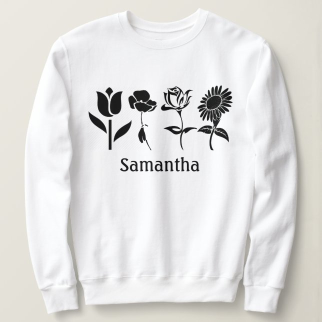 Anpassad svart vit födelsemånad Blomma T Shirt (Design framsida)
