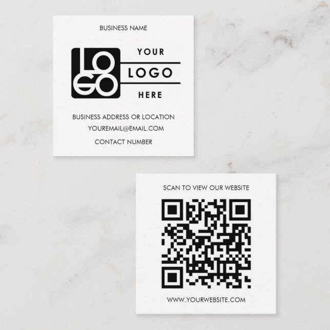 Anpassad svart-vit QR-kod logotyp Webbplats  Fyrkantigt Visitkort (Fram/baksida)