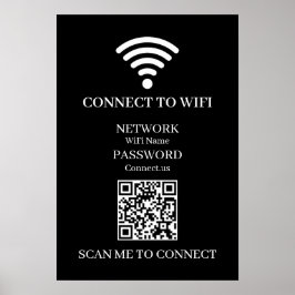 Anpassad Svart WiFi QR | Nätverkslösenordsdisplay Poster
