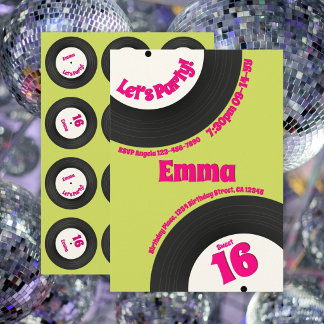 Anpassad Sweet 16 Födelsedag Färgrik Retro Skiva Inbjudningar