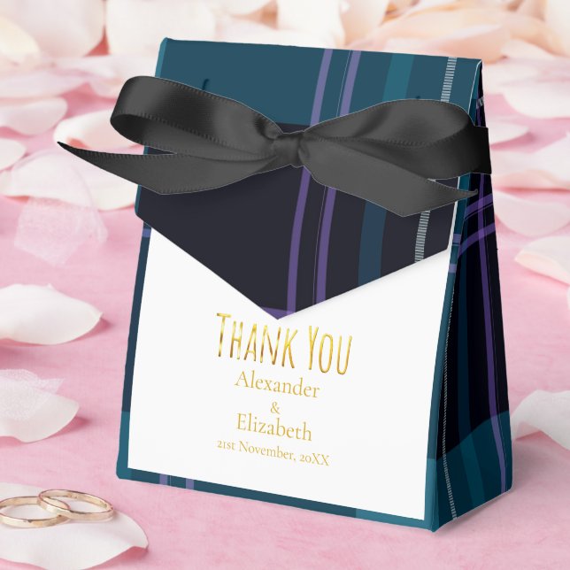 Anpassad Tack Blå Svart Rutig Presentaskar (Bröllop)