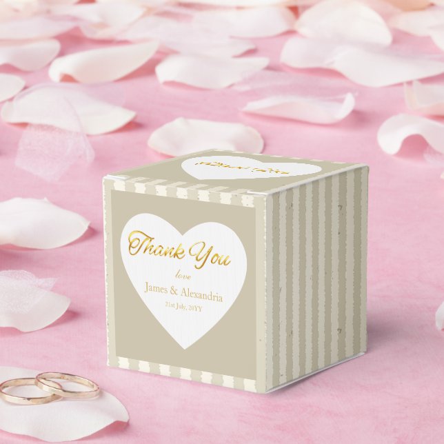 Anpassad Tack Guld Ränder Vit Hjärt Presentaskar (Bröllop)