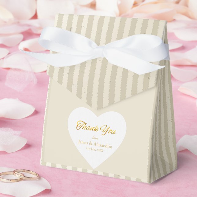 Anpassad Tack Guld Ränder Vit Hjärt Presentaskar (Bröllop)