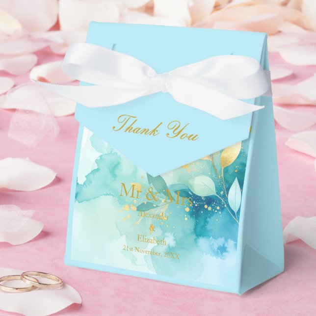 Anpassad Tack Guld Skript Herr & Fru Frisk Mint Presentaskar (Bröllop)