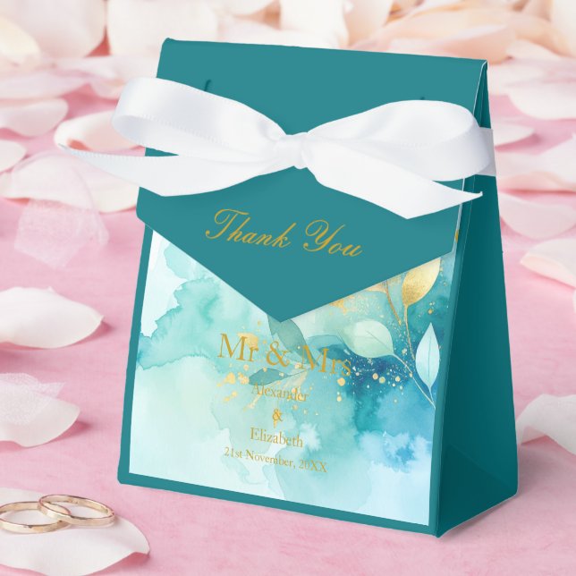 Anpassad Tack Guld Skript Herr & Fru Frisk Mint Presentaskar (Bröllop)