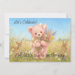 Anpassad Teddybjörn Vildblommor Baby Shower Inbjudningar