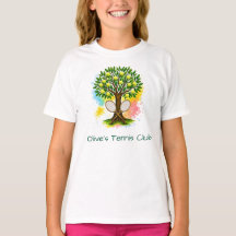 Anpassad Tennis Club Retro Watercolor Träd T-Shirt