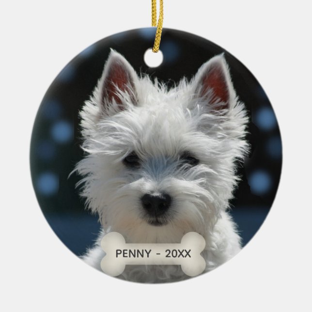 Anpassad Terrier Valp Hund Foto Julgransprydnad Keramik (Framsidan)