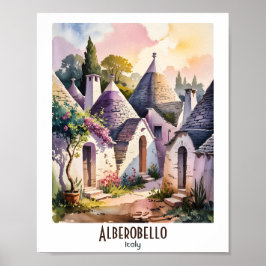 Anpassad text Alberobello Italien Trulli Akvarell Poster