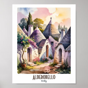 Anpassad text Alberobello Italien Trulli Akvarell Poster
