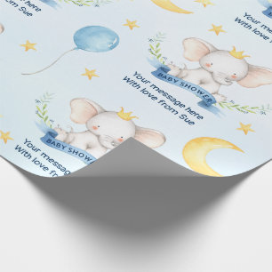 Anpassad text Blå Akvarell Elefant Baby Shower Presentpapper