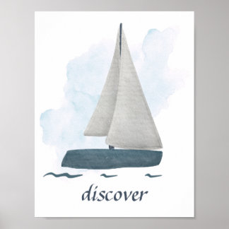 Anpassad text Blå vit segelbåt Marin Ocean Positio Poster