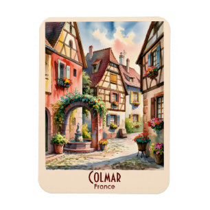 Anpassad text Colmar Alsace Frankrike Resa Akvarel Magnet