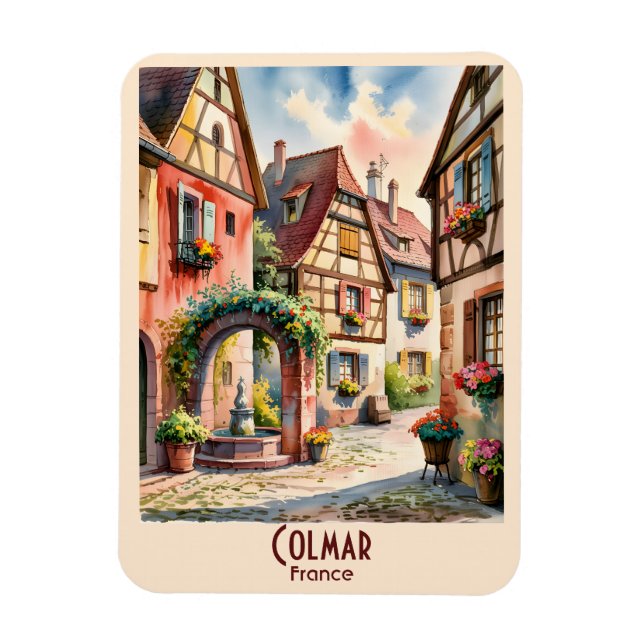 Anpassad text Colmar Alsace Frankrike Resa Akvarel Magnet (Vertikal)