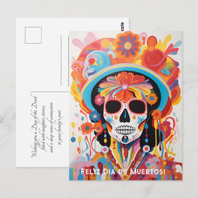Anpassad text Dia de Muertos La Calavera Catrina Vykort (Fram/baksida)