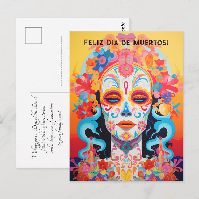 Anpassad text Dia de Muertos La Calavera Catrina Vykort (Fram/baksida)