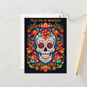 Anpassad text Dia de Muertos☠️ Sockerskalle Vykort