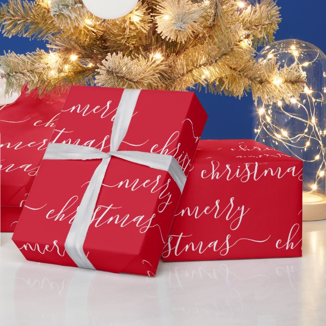 Anpassad text Elegant röd och vit God Jul Presentpapper (Helgdagar)