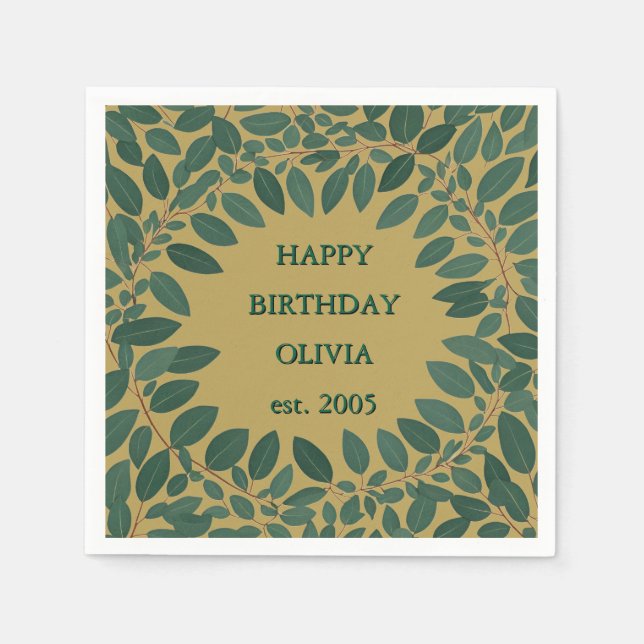 Anpassad text eukalyptus ram – senapsgul pappersservett (Framsidan)