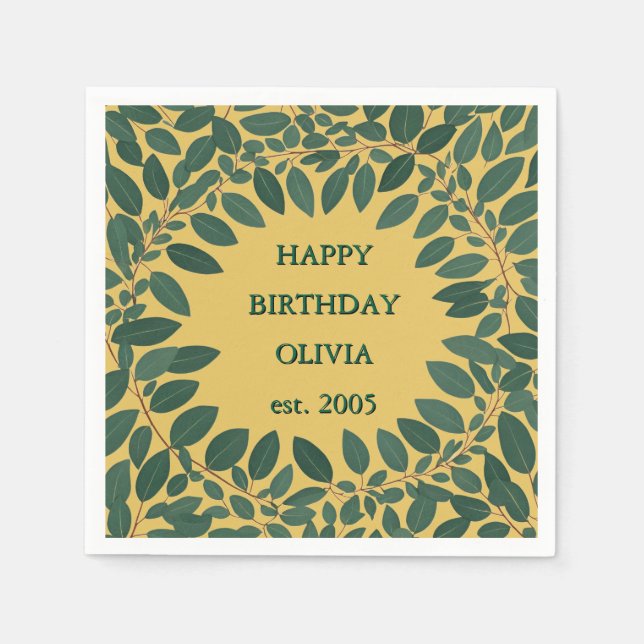 Anpassad text eukalyptus ram – senapsgul pappersservett (Framsidan)