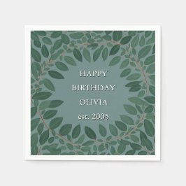 Anpassad text eukalyptus ram servett – retro blå