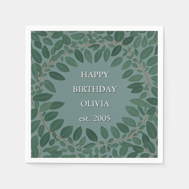 Anpassad text eukalyptus ram servett – retro blå (Framsidan)