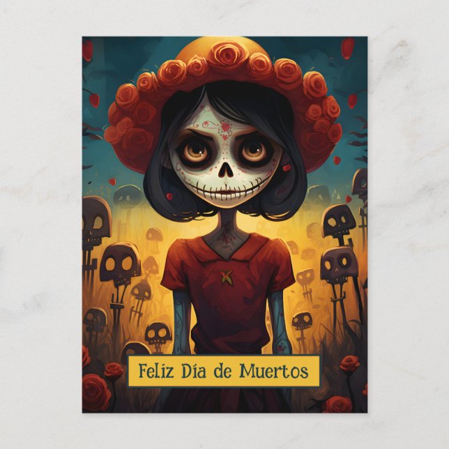 Anpassad text 💀 färgrik Día de Muertos Vykort (Framsida)